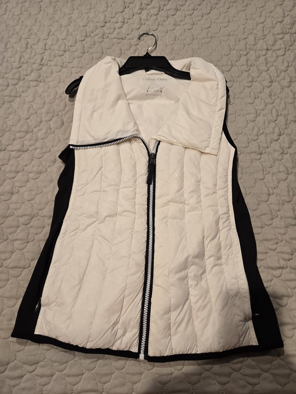 Calvin Klein White Quilted Sleeveless Vest with Black Side Panels